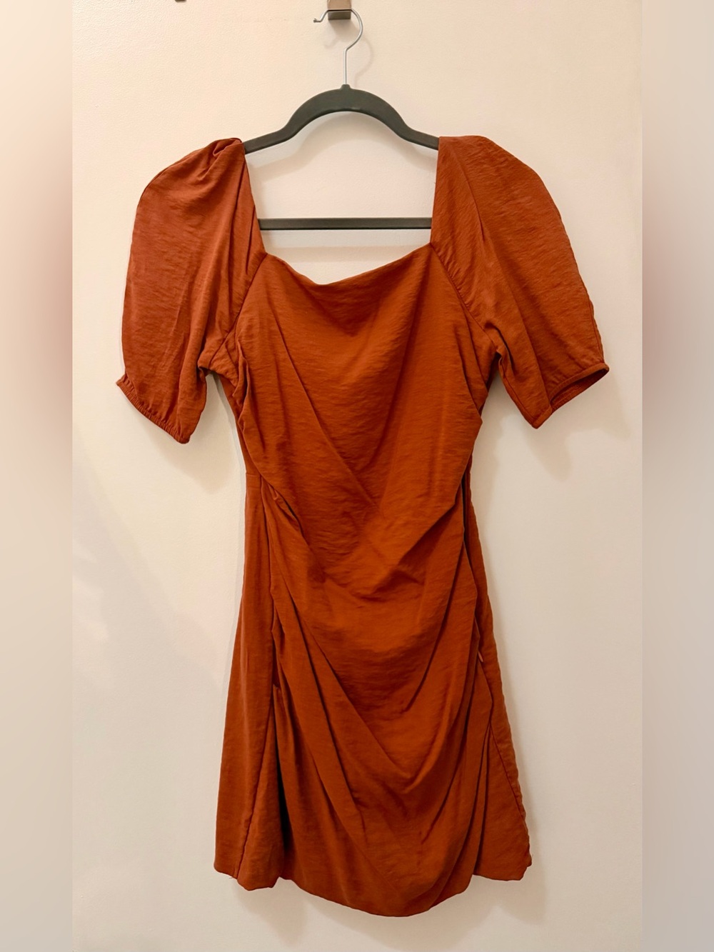 Altar'd State Rust Orange Puff-Sleeve Midi Dress